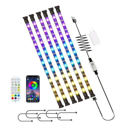 Hont LED Strip Lights Kit 6 Pre-Cut Small LED Light Strips Dimmable RGB Color Changing LED Light with Remote & APP Control for TV Backlight, Bedroom, Cabinet Shelf Display,Room Decor (1FT-6PCS)