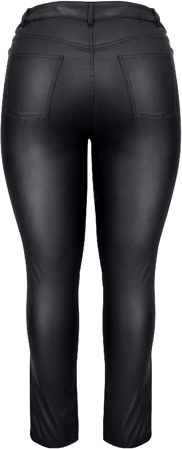 S P Y M Womens Stretchy Jeggings, Faux Leather Legging Pants with Pockets, Regular and Plus Size - Image 4