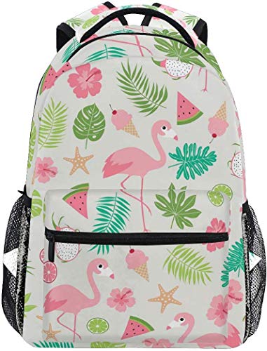 Mochila Escolar Flamingo Tropical Palm Leaf Sandía Bookbag para niños Niñas Bolsa