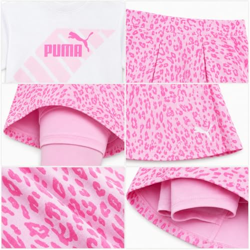 Image of PUMA Girls Athletic Skort Set - 2 Piece Workout Set Active Skirt with Shorts & Short Sleeve T-Shirt Girls Athletic Outfit