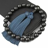 念珠堂 ＜ 日本製 数珠 ＞ 本黒檀 22玉 ＜数珠袋付＞ 男性用 国産 手作り 念珠 (房色 鉄紺) 全ての宗派でお使い頂けます 【創業80余年 老舗数珠メーカー】