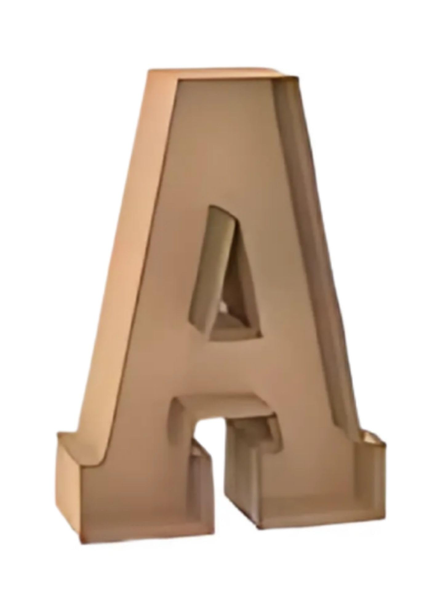 Letra A Decorativa 3D de Madera, 1 Metro de Alto, Color Natural