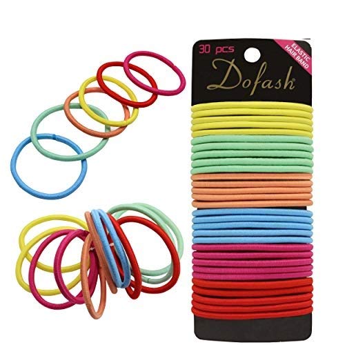 Dofash 30pcs Hyper Elastic Hair ties Ponytail Holders Multi-color 4mm x 6.6" for Children Girl Teenager