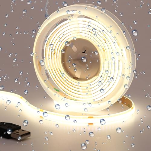 GOMING DC 5V USB COB Striscia LED Bianco Naturale 4000K Impermeabile IP65 Alimentato da USB 2M 320LED/M CRI 93+ Flessibile Nastro LED Autoadesivo Luci per Decorazione Della Casa