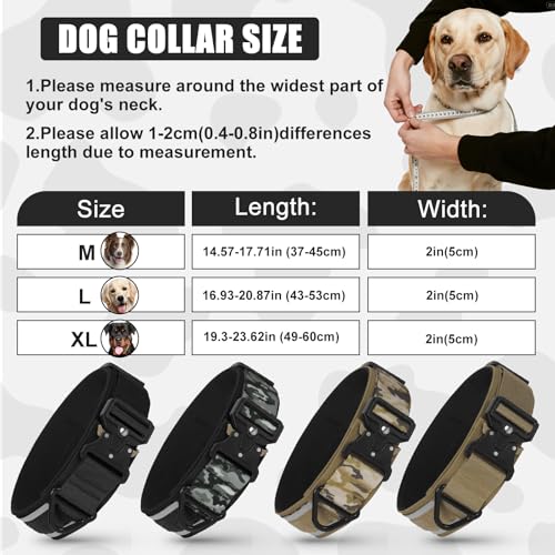 Taktisches Hundehalsband Reflektierend mit Metallschnalle, Weich Gepolstertes Nylon Hundehalsband 5cm Breit Verstellbare Halsband für Mittlere Große Hunde Jagd Training Freizeit Outdoor
