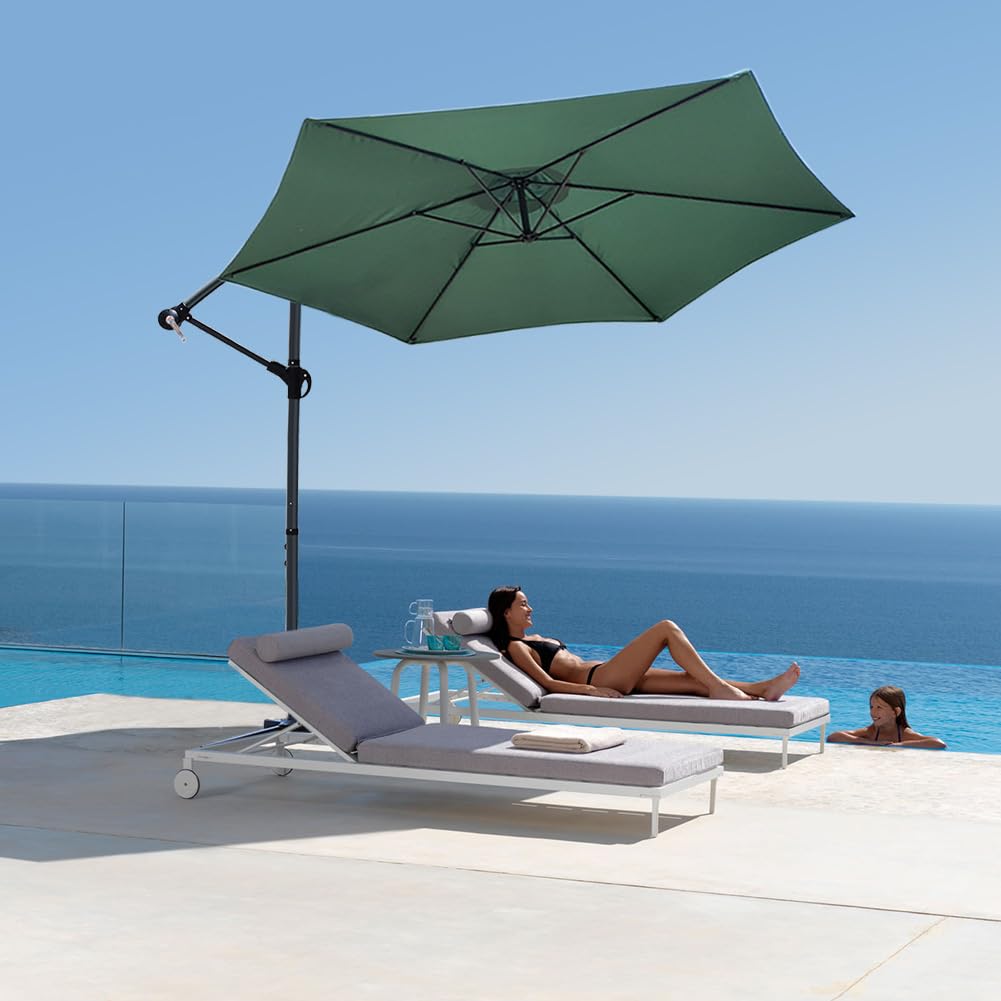 VOUNOT® 300 cm Parasol Excentrico, Sombrilla de Jardín con Manivela y Funda Protectora, Protección UV, Verde Oscuro