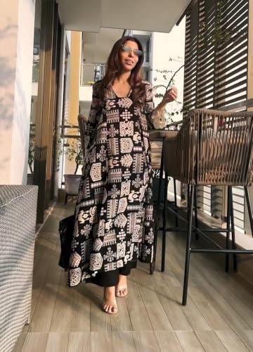 Image of ANNI Designer Kurta Sets for Women Viscose Printed | Kurta with Dupatta Set | A Line Kurti Set for Women | Square V Neck 3 /4 Sleeve Ethnic Outfit | Designer Indian Kurti Stylish Clothing