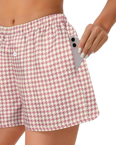 Image of Women Boxer Shorts Summer Gingham Pj Casual Plaid Bottoms with Pocket