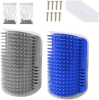 Dokpav Cat Self Groomer, 2 Piece Wall Corner Massage Comb with Catnip Pouch, Grooming Comb Toy Massage Tool for Cats with Long and Short Fur(Blue&Gray)