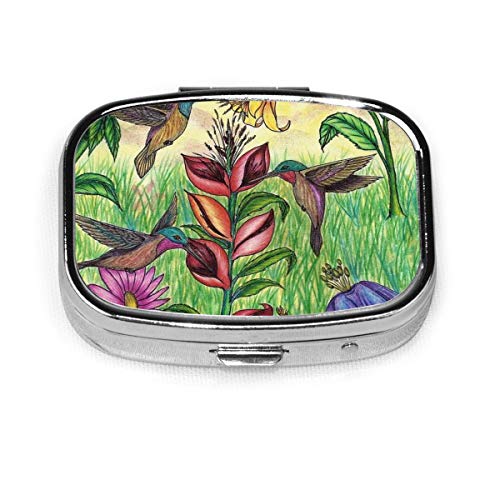 Preisvergleich Produktbild Ölgemälde Kolibri benutzerdefinierte Mode Silber Quadrat Pillendose Medizin Tablet Halter Wallet Organizer Fall für Tasche oder Geldbörse