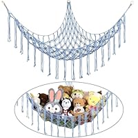 Boho Stuffed Animals Net or Hammock Large,55 inch Toy Hammock Macrame Stuff Animal Storage Corner Hanging Net Holder,Mesh Hammock Plush Toy Organizer with Hooks for Bedroom,Nursery