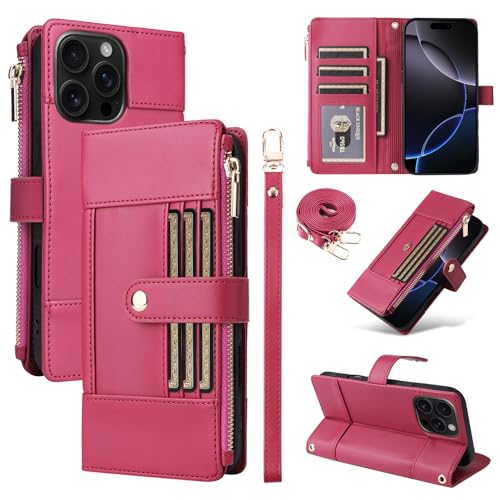 Étui en cuir iPhone 14 rouge avec porte-carte et clapet magnétique