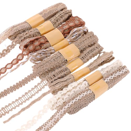 9 Rollen Vintage Bastelband, Juteband Vintage Spitzenband Natürliche Juteband und Spitze Basteln Geschenkband für DIY Handwerk Hochzeit Party Basteln