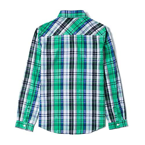 Tronjori Boy's Long Sleeve Button Down Woven Shirt(10,Green Black) #TOP2