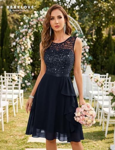 Image of BeryLove Womens Boat Neck A Line Sleeveless Lace Formal Homecoming Dress