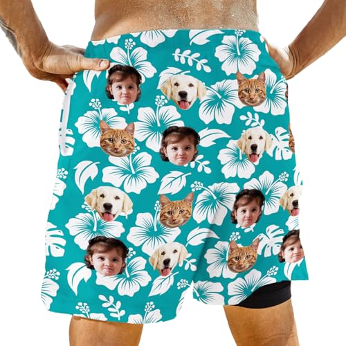 Personalized Swim Trunks for Men with Face, Custom Floral Hawaiian Beach Shorts Customized Pool Party Gifts for Him2