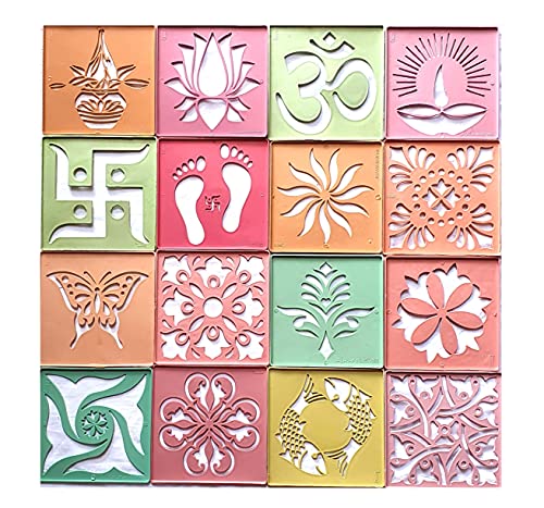 Best Navratri Home Decoration Items (2026) 64 Ready to Draw Rangoli Making Stencils - Plastic Stencils for Floo...