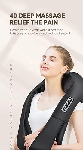 Miniatura 2 de Masajeador de cuello, hombros y espalda Shiatsu 4D con masaje de amasamiento profundo con calor para uso relajante corporal en casa, automóvil,