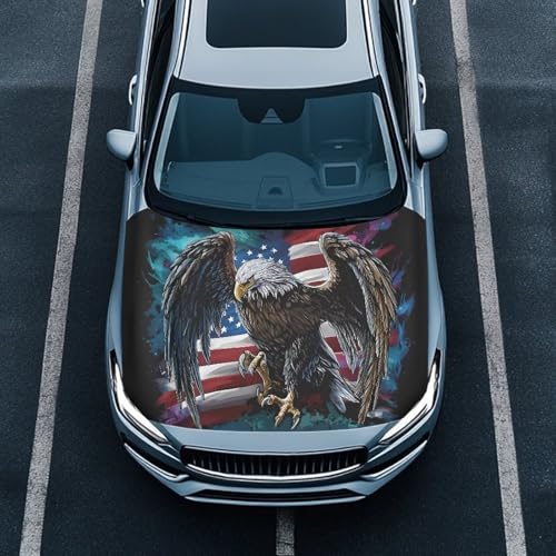 Image of Cool Eagle Car Hood Cover for Cars American Flag Auto Exterior Accessories Stretchable Dustproof Auto Engine Cover Easy to Install All-Season Protection