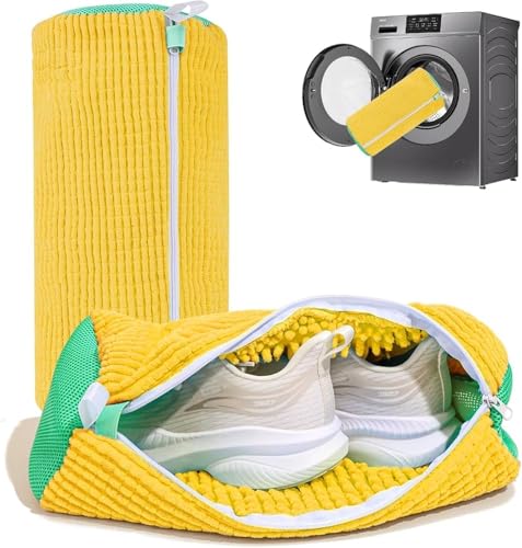 SHITHI Shoe Washing Machine Bag for Sneakers & Trainers | Polyester Laundry Bag with Side Zipper | 360° Cleaning Shoe Laundry Organizer for Delicates, Toys & Washer Dryer Use (Yellow)