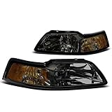 DNAMotoring HL-OH-FM99-SM-AM Amber Smoke Lens Headlights Assembly Compatible with 99-04 Mustang,Left...
