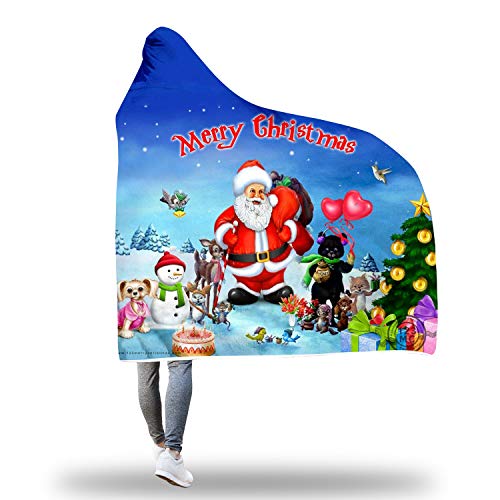 Cozy Christmas Winter Plush Wearable Cloak Double-Layer Bath Children Adult Throw Printed Hooded Blanket Warm ( Color : 16 , Size : 130150 )