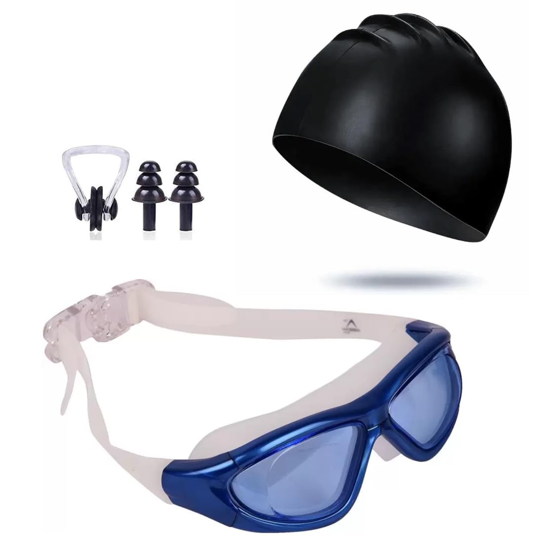 ArrowMax swimming kit combo set with wide lense swimming goggles, silicone swimming cap, earplug, noseplug set -free size (BLUE) (B0C9QYY91V) Amazon Price History, Amazon Price Tracker