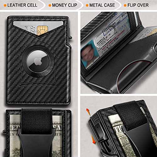 KEMISANT Airtag Wallet Men,Mens Slim Front Pocket Wallet Money Clip Standard or Apple Airtag Use 3.8"×2.8"×0.9"3