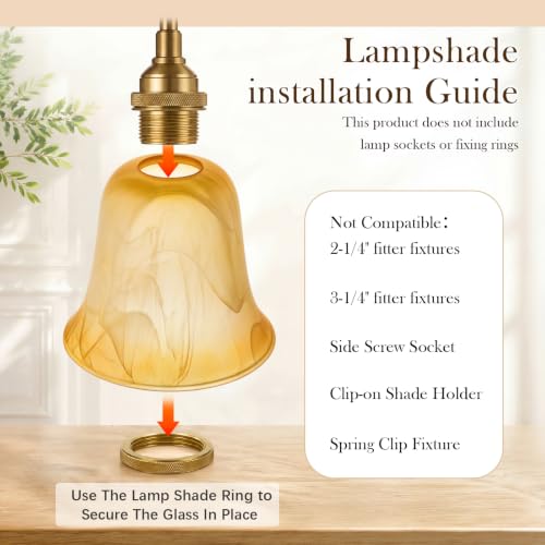 Image of Teenyyou 6 Pcs Amber Marble Bell Shaped Glass Lamp Shade Replacement | Globe Ceiling Fan Light Cover with 1-5 /8'' (42mm) Fitter for Chandelier Wall Sconce Pendant Light Bathroom Vanity Fixture