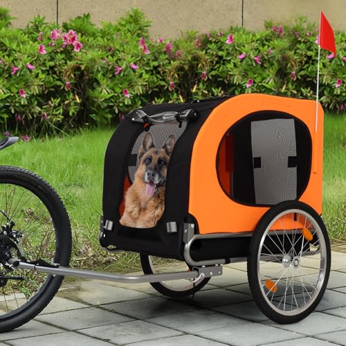 Dog Bike Trailer, 88LBS Pet Stroller Cart Bicycle Carrier with Quick-Release Wheels, Collapsible Dog Bicycle Trailer with Bike Coupler, Non-Slip Mat & Safety Flag Washable Non-Slip Lining