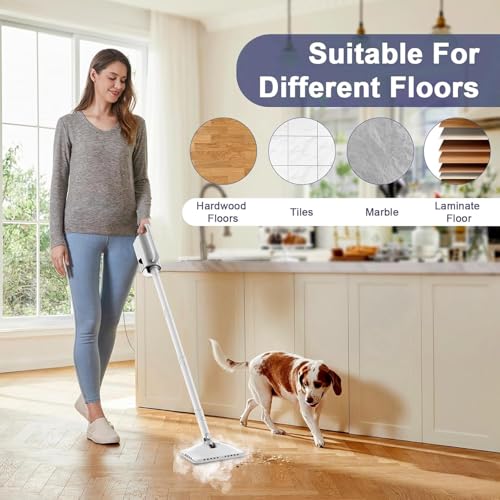 Image of 6-in-1 Steam Mop, 1200W Rotated Steam Cleaner for Home, 2 Modes, 400ML Removable Tank, 23FT Cord, 2 Washable Pads, Multi-Surface Steamer for Hard Floor, Laminate Floor, Tiles Cleaning (Bone White)