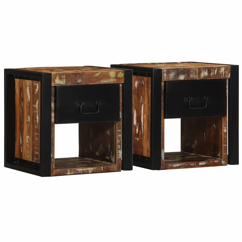 SXZenSpace 4015952 Bedside Cabinets 2 pcs Multicolour 40x35x40 cm Solid Wood Reclaimed Bedroom Cabinet,Storage Nightstand Side Table