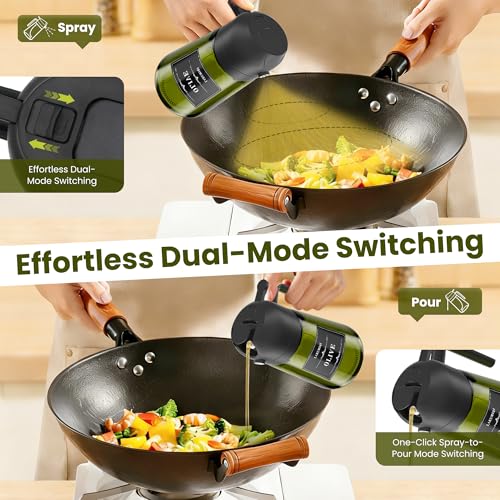 Image of Oliver Oil Sprayer Dispenser for Cooking Bottle 16oz Green Glass 2pcs Black | 2-in-1 Lightproof Borosilicate Glass Oil Bottle, Wide Mouth for Easy Refill Clean
