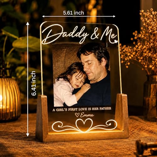 Image of Personalized Father's Day LED Table Lamp, Custom Dad Photo Collage Acrylic Night Light (Daddy & me)