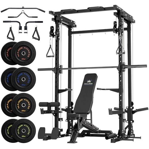 Image of MAJOR FITNESS Drone3 Smith Machine, 2500lbs All-in-One Home Gym Power Rack with Dual Pulley System for Cable Crossover, Pull-Up Bars