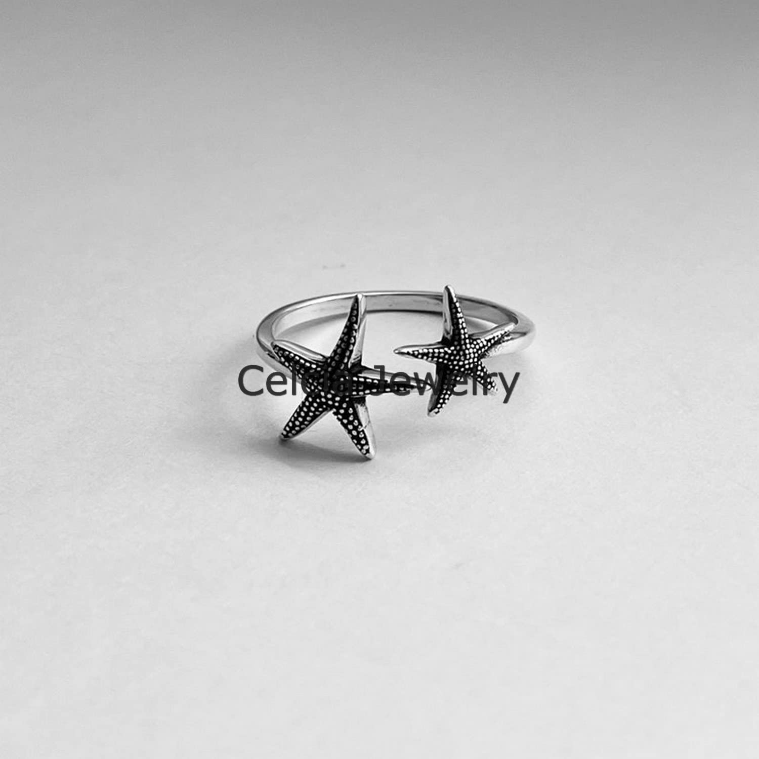 Anillo de estrella de mar de plata de ley pura, anillo de concha marina, anillo ajustable, anillo de océano, anillo de playa, anillo de onda, anillo minimalista, anillo del día de la madre