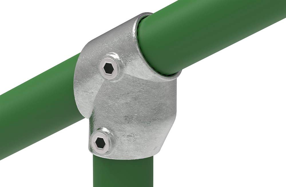 Fenau (Unoccupied) | T-Piece/T-Connector, Short, 30-60°, Adjustable, Ø 42.4 Mm, Pipe Connector/Fitting, Malleable Cast Iron, Hot-Dip Galvanised, Incl. Screws