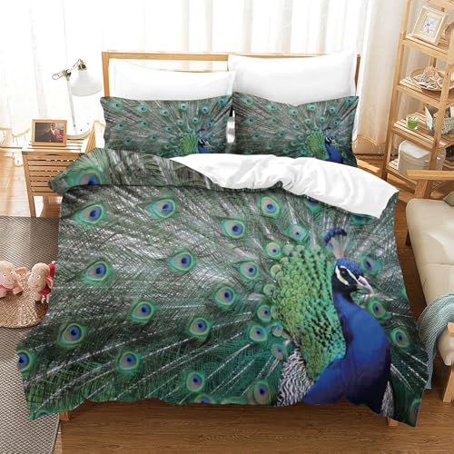 Housse de couette paon 140x200 cm en microfibre imprimée 3D