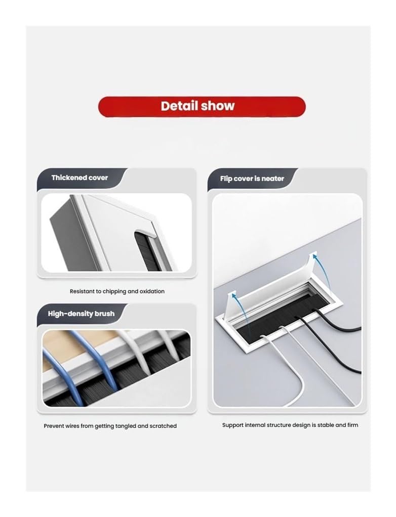 Pasacables de escritorio, pasacables mesa, tapa orificio rectangular con cepillo, for oficina/juegos(Black,120x800mm)