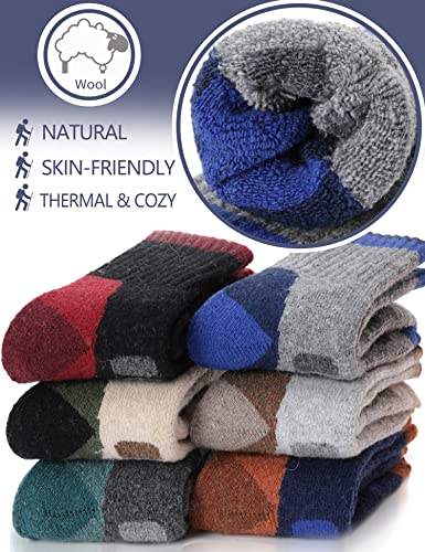 Anlisim Kids Merino Wool Hiking Socks Boys Girls Toddlers Thermal Winter Warm Crew Thick Cushion Gift Socks 6 Pairs (Check, 8-12 Y) #TOP3
