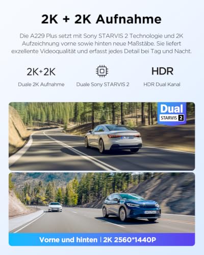 VIOFO A229 Plus 2CH Dashcam, Dual 2K HDR, 5GHz WLAN, GPS, Sprachsteuerung