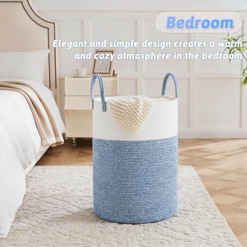 Image of Laundry Basket,Woven Cotton Rope Laundry Hamper,40L for Decor Storage of Dirty Clothes,Toys and Blankets in Bathroom,Baby Room and Living Room