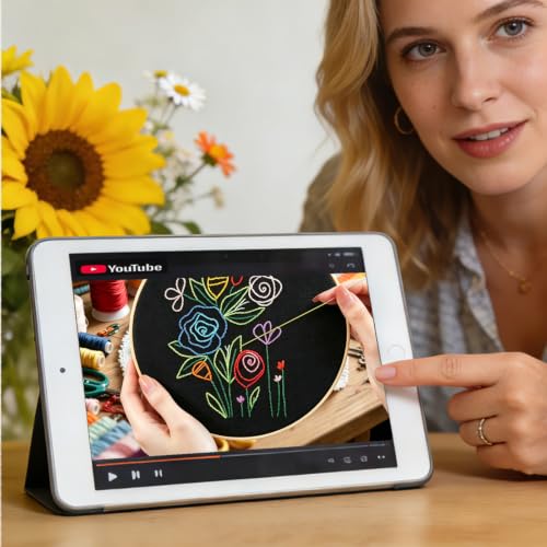 Image of Flowers Embroidery Kits for Adults Beginners, Embroidery Starters Kit, Floral Stamped Cross Stitch Kits Needlepoint Kits for for Beginners Adults Valentine's Day Gifts, Embroidery Hoop, Video Tutorial