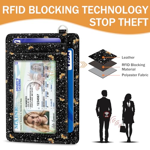 Image of Yonlevres Mushroom Credit Card Holder Slim RFID Wallet Women Wristlet Small | Front Pocket, Handy, RFID Blocking, Woman Girls Ladies Gifts, D-ring for Keychain,Thin Mini Card Case, ID Window, PU Leather