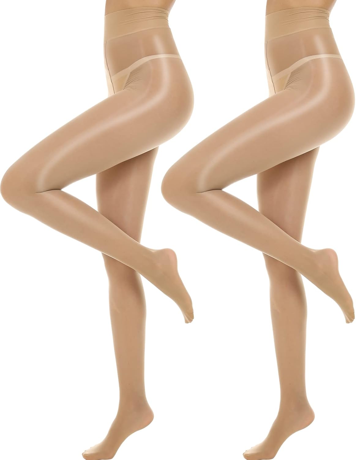MANZI Shiny Pantyhose for Women 2 Pairs Shimmer Sheer Tights Ultra Silky Small-Medium Natural Nude