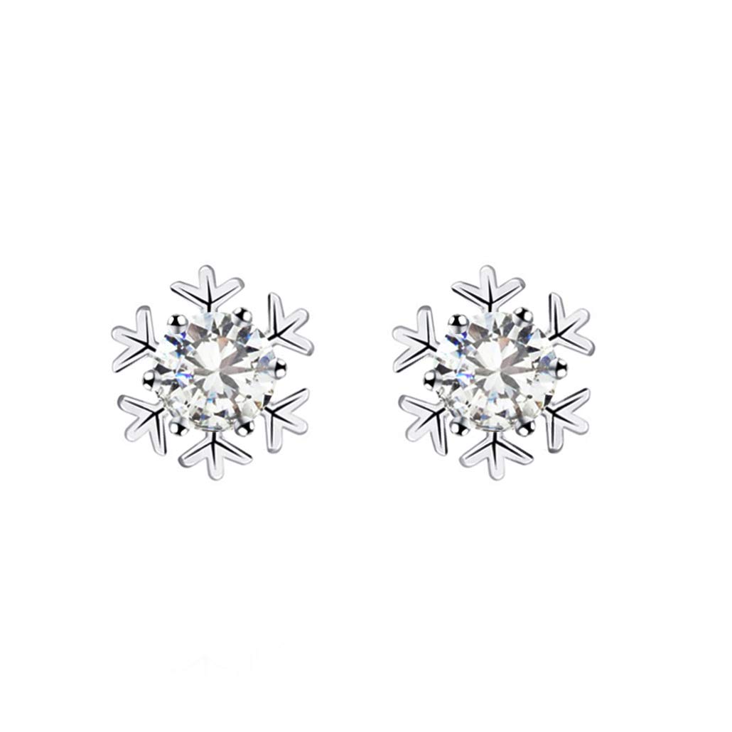 925 Sterling Silver White Zircon Snowflake Stud Earrings
