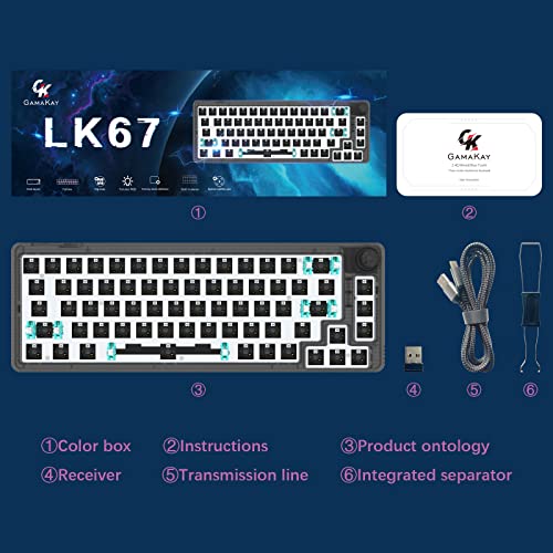 Gk Gamakay Lk67 Rgb Modular Diy Mechanical Keyboard, 67 Keys Hot Swap 3Pin/5Pin Switches, Programmable Triple Mode Bluetooth 5.0/Usb-C Wired/2.4Ghz Wireless Customized Keyboard Kit (Clear Black) #TOP7