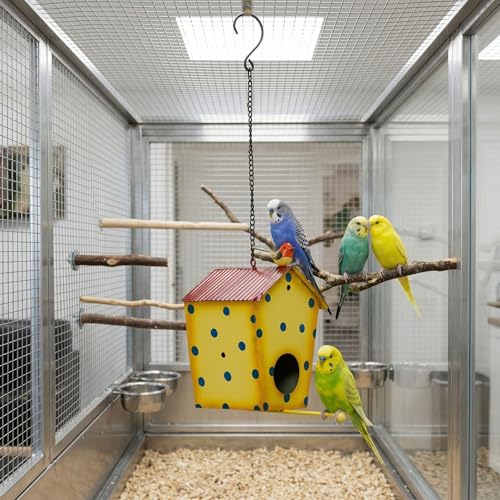 Image of Kraftskala Metal Bird House Nest for Outdoor Garden Hanging Decor | Weather Resistant Bird Nest Box with Hook Chain for Sparrow Budgies Finches Love Birds | Home Balcony Showpiece