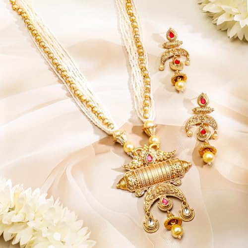 Image of Rubans Long Necklace Set Gold Plated Traditional Stylish Multicolour Jewellery Gift for Women & Girls