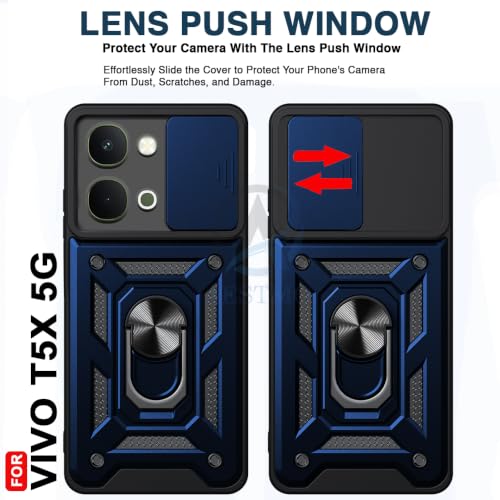 Image of AESTMO Tough Armor iQOO Z11X / Vivo T5X / Vivo Y51 Pro 5G Bumper Back Case Cover | Ring Holder & Sliding Camera Shield Cover | 360 Degree Protection Back Case Cover (Blue)